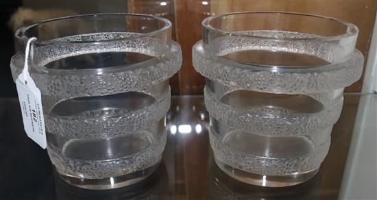 A pair of Lalique Riquewihr pattern glass ice buckets, height 12.5cm